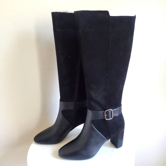 NEW 🖤 Alfani Womens Nelsonn Black Leather Buckle Calf Knee High Zip Boots 9.5M - Picture 7 of 14